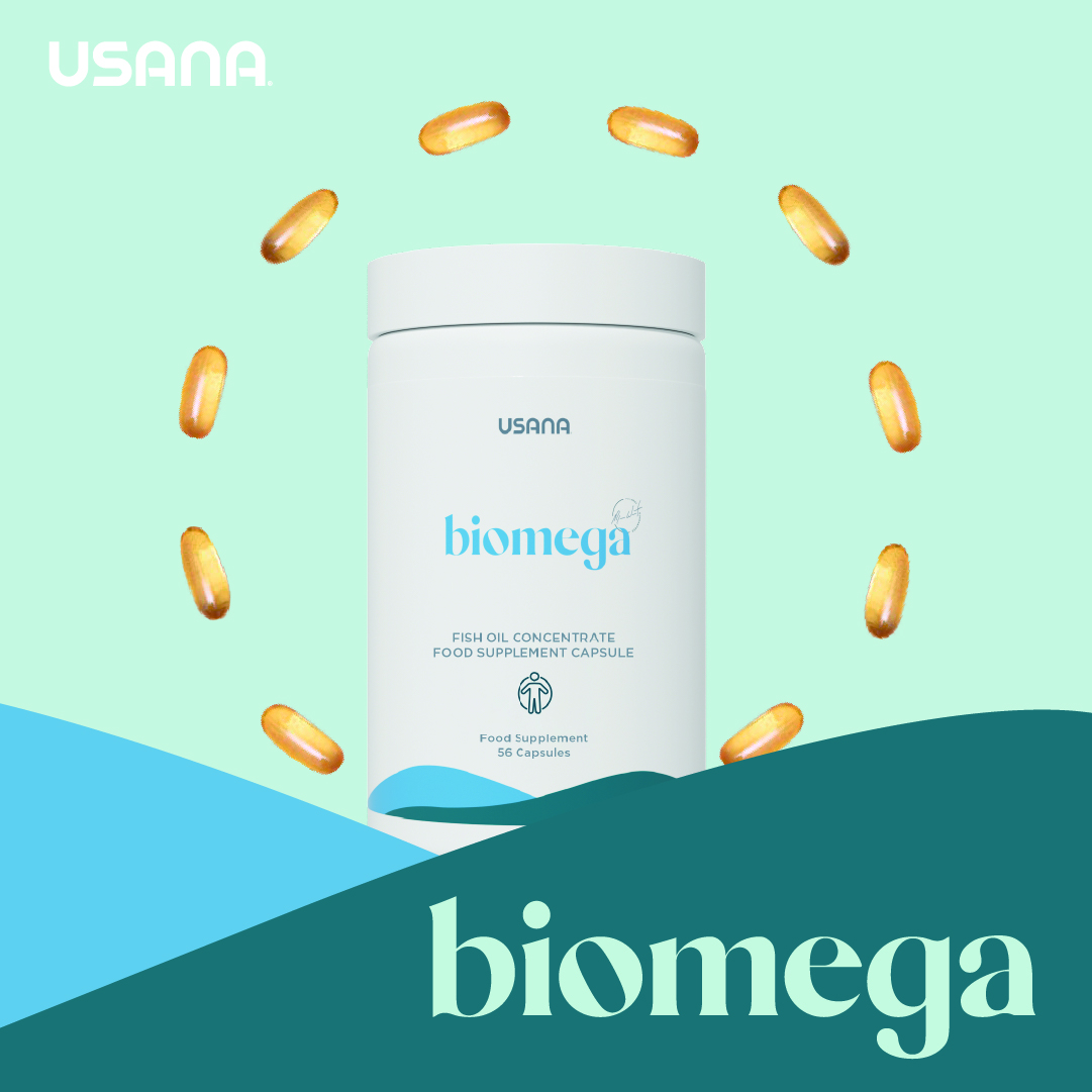 usana biomega capsules surrounding the bottle