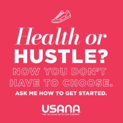 image with red background and text "health or hustle?"