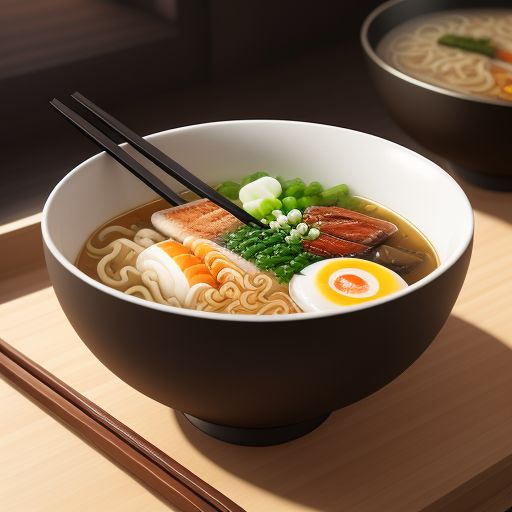 delicious bowl of ramen with noodle soup egg and meat in the table with a chopstick