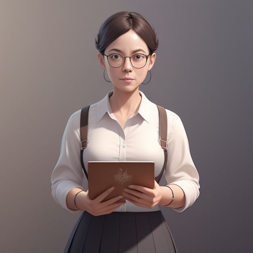 a great woman teacher wearing an eye glass and white long sleeves holding a brown notebook