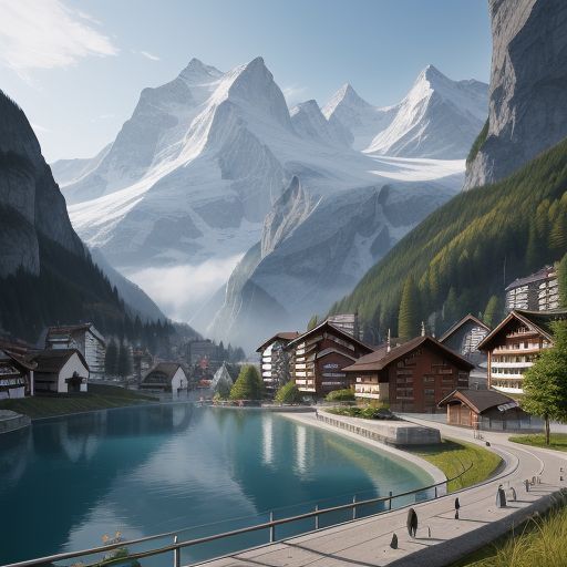 countries to visit switzerland with houses along the road and icy mountains in the background