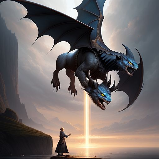 eragon with a 2 headed black dragon and a man
