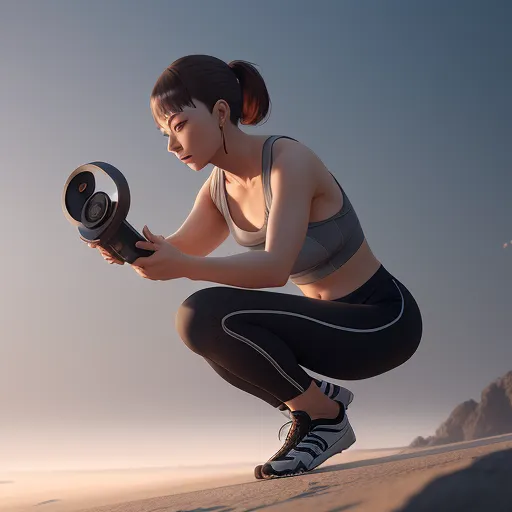 let us get healthy with a woman in sports wear and holding a headset